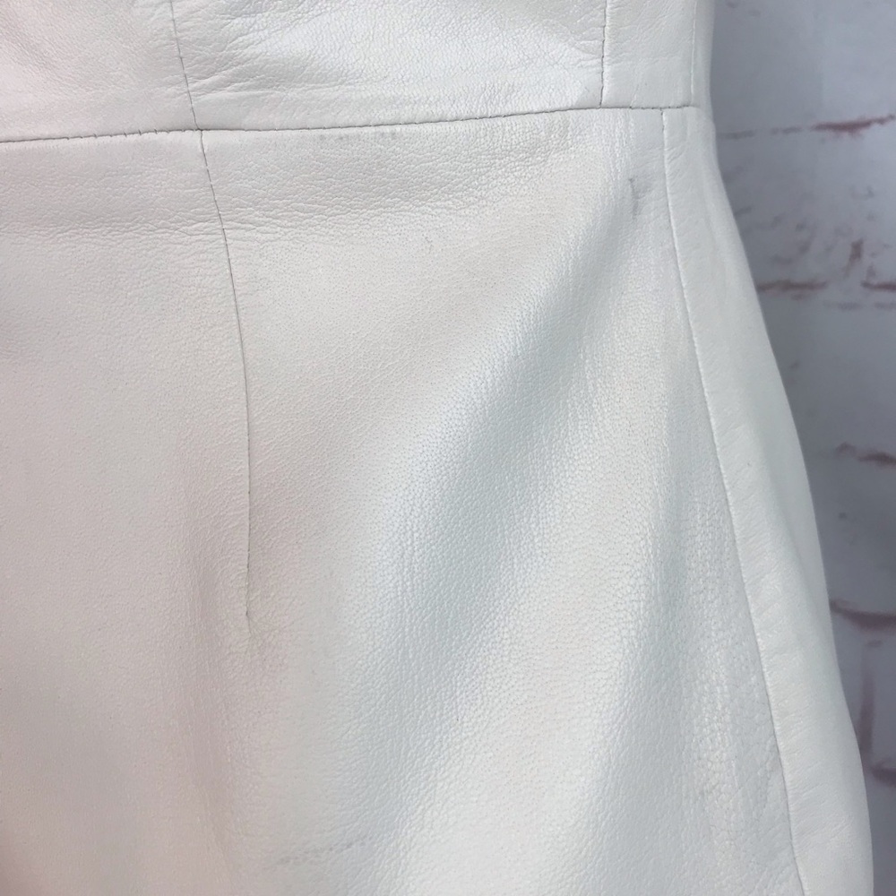 TRINA TURK Dalia Ivory Cream Lamb Leather Asymmetrical hem Dress Size 2 - Picture 10 of 16